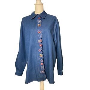 Napa Valley Denim Button-Up Embroidered Long Sleeve Shirt Size Large VTG